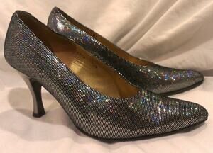 YVES SAINT LAURENT BLACK SILVER MIRRORED HEELS - 35.5, US 5.5